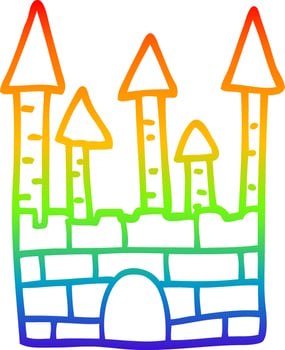 rainbow gradient line drawing cartoon traditional castle vector