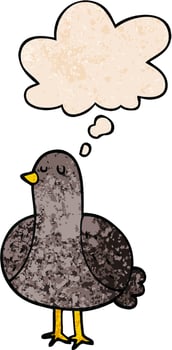 cartoon bird and thought bubble in grunge texture pattern style vector