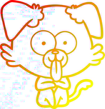 warm gradient line drawing cartoon dog with tongue sticking out vector