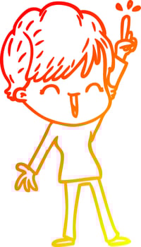 warm gradient line drawing cartoon laughing woman vector