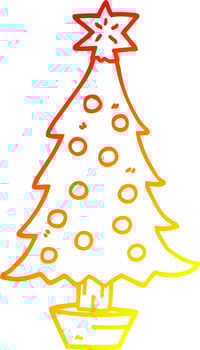warm gradient line drawing cartoon christmas tree vector