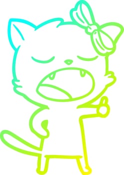 cold gradient line drawing cartoon yawning cat vector