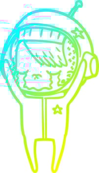 cold gradient line drawing cartoon crying astronaut girl vector