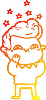 warm gradient line drawing cartoon excited man vector