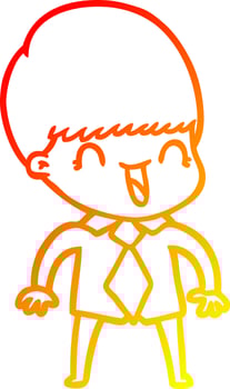 warm gradient line drawing happy cartoon boy vector