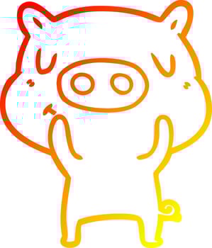 warm gradient line drawing cartoon content pig vector
