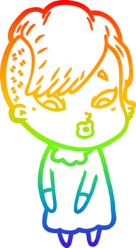 rainbow gradient line drawing cartoon surprised girl vector