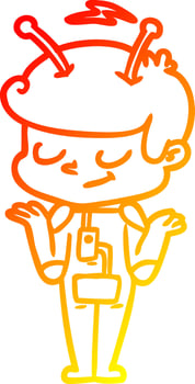 warm gradient line drawing friendly cartoon spaceman shrugging vector