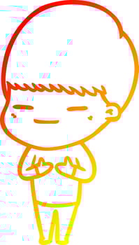warm gradient line drawing cartoon smug boy vector