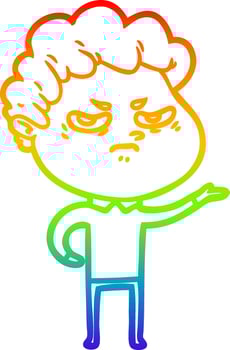 rainbow gradient line drawing cartoon angry man vector