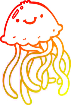 warm gradient line drawing cartoon happy jellyfish vector