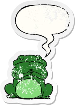 cartoon arrogant frog and speech bubble distressed sticker vector