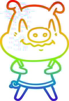 rainbow gradient line drawing nervous cartoon pig vector