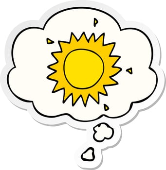 cartoon sun and thought bubble as a printed sticker vector