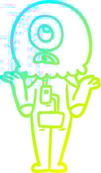 cold gradient line drawing cartoon cyclops alien spaceman shrugging shoulders vector