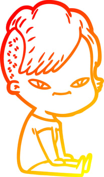 warm gradient line drawing cute cartoon girl with hipster haircut vector
