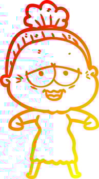 warm gradient line drawing cartoon happy old lady vector