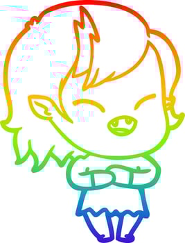 rainbow gradient line drawing cartoon laughing vampire girl vector