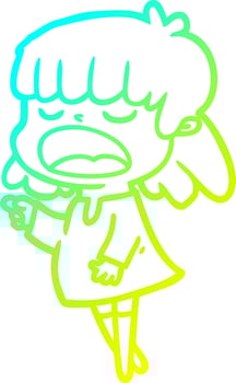 cold gradient line drawing cartoon woman talking loudly vector