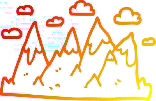 warm gradient line drawing cartoon mountain range vector