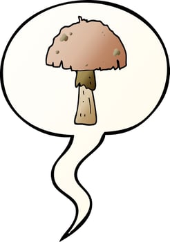 cartoon mushroom and speech bubble in smooth gradient style vector