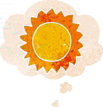 cartoon sun and thought bubble in retro textured style vector