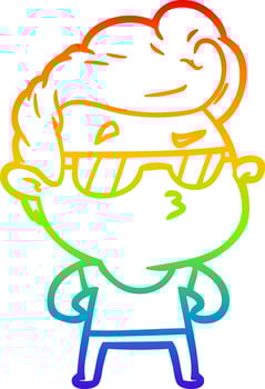 rainbow gradient line drawing cartoon cool guy vector