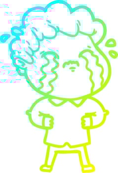 cold gradient line drawing cartoon man crying vector