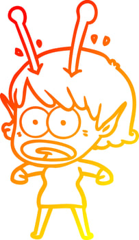 warm gradient line drawing cartoon shocked alien girl vector