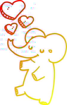warm gradient line drawing cartoon elephant with love hearts vector