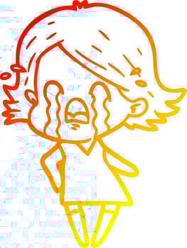 warm gradient line drawing cartoon woman crying vector