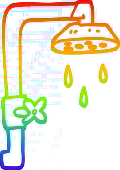rainbow gradient line drawing cartoon shower head vector