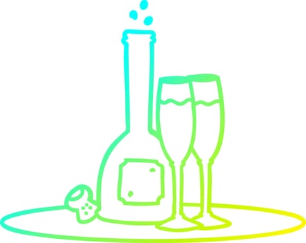 cold gradient line drawing cartoon champagne on tray vector
