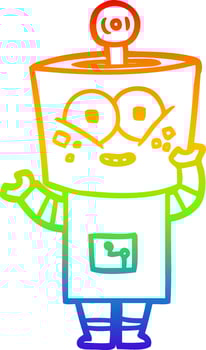 rainbow gradient line drawing happy cartoon robot waving hello vector