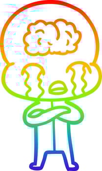rainbow gradient line drawing cartoon big brain alien crying vector