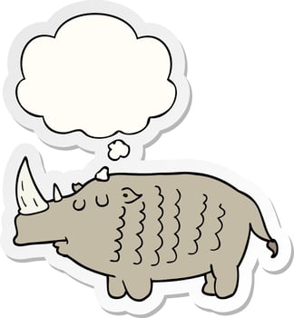 cartoon rhinoceros and thought bubble as a printed sticker vector