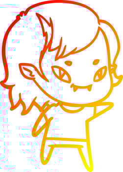warm gradient line drawing cartoon friendly vampire girl vector