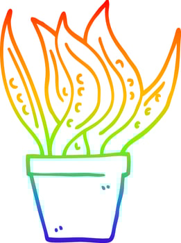 rainbow gradient line drawing cartoon house plant vector