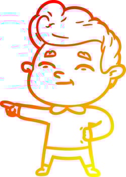 warm gradient line drawing happy cartoon man pointing vector