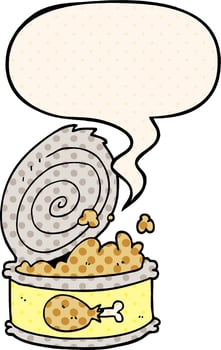 cartoon canned food and speech bubble in comic book style vector