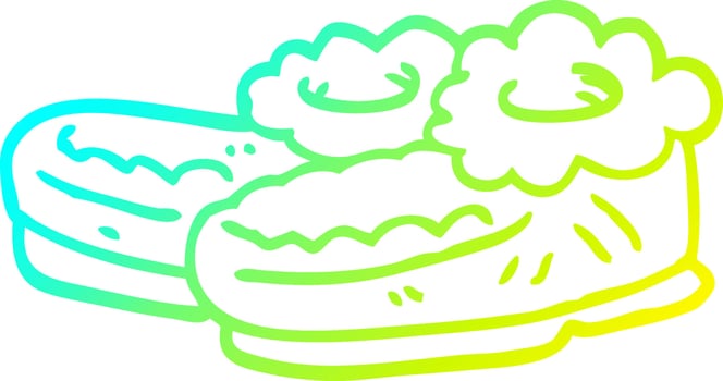 cold gradient line drawing cartoon old slippers vector