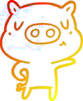 warm gradient line drawing cartoon pig pointing vector