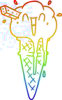 rainbow gradient line drawing cartoon ice cream vector