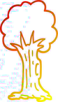 warm gradient line drawing cartoon tree vector