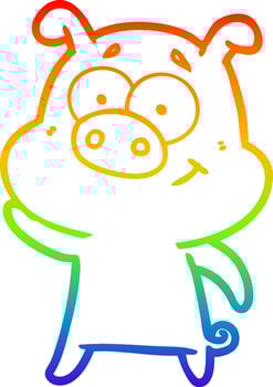 rainbow gradient line drawing happy cartoon pig vector