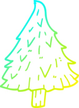 cold gradient line drawing cartoon christmas tree vector