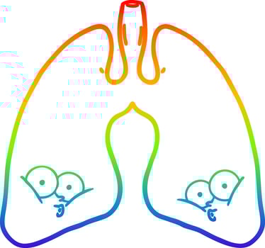 rainbow gradient line drawing cartoon lungs vector