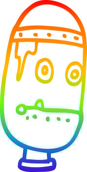 rainbow gradient line drawing cartoon retro robot head vector