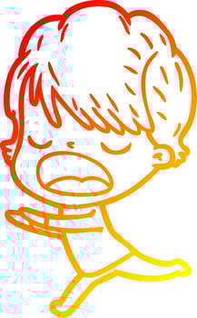 warm gradient line drawing cartoon woman talking vector
