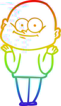 rainbow gradient line drawing cartoon bald man staring vector